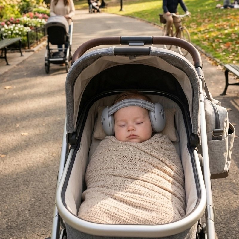 bébé porte casque anti bruit bébé sereinbaby au parc