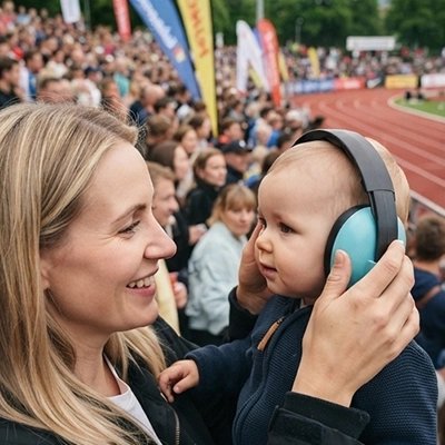 bébé porte casque anti bruit bebe zen avec maman au stade
