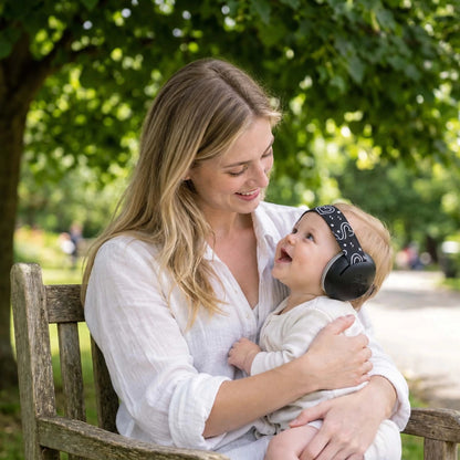 bébé porte casque bébé anti bruit serenity avec maman au parc