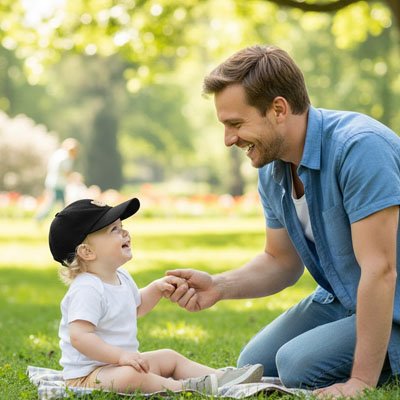 bébé porte casquette bebe 2 ans bouclier avec papa