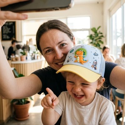 bébé porte casquette bebe 2 ans protect avec maman au café