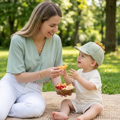 bébé porte casquette bébé fille ajustable avec maman au parc