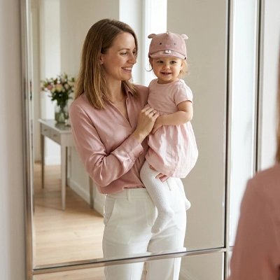 bébé porte casquette bébé fille ajustable avec maman au salon