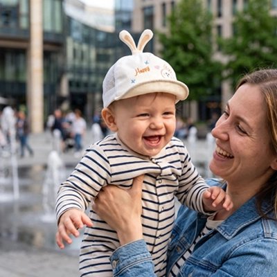 bébé porte casquette bébé fille sunnykids avec maman en ville