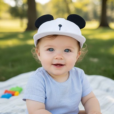 bébé porte casquette bebe protection solaire au parc 