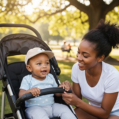 bébé porte casquette bebe protection solaire avec maman au parc