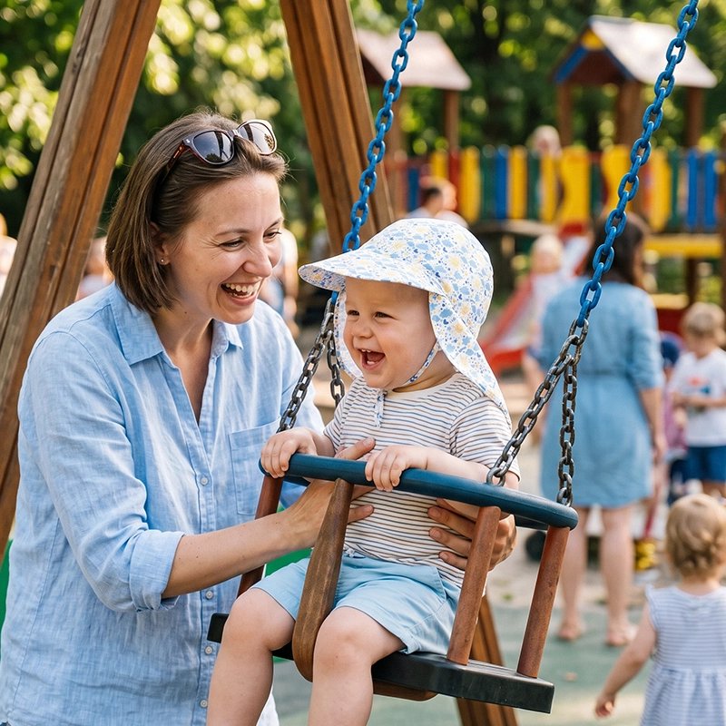 bébé porte casquette bebe soleil doux avec maman au parc