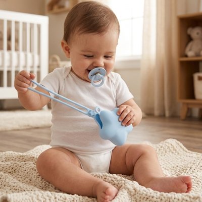 bébé porte la boite a tetine nomade dans la chambre  