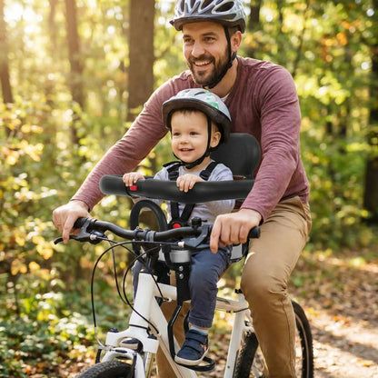 bébé sur porte bebe avant velo safe avec papa