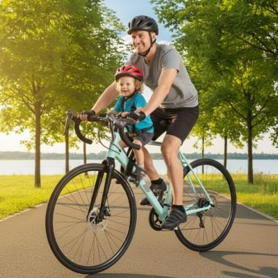 bébé sur porte bebe pour velo babyride avec papa