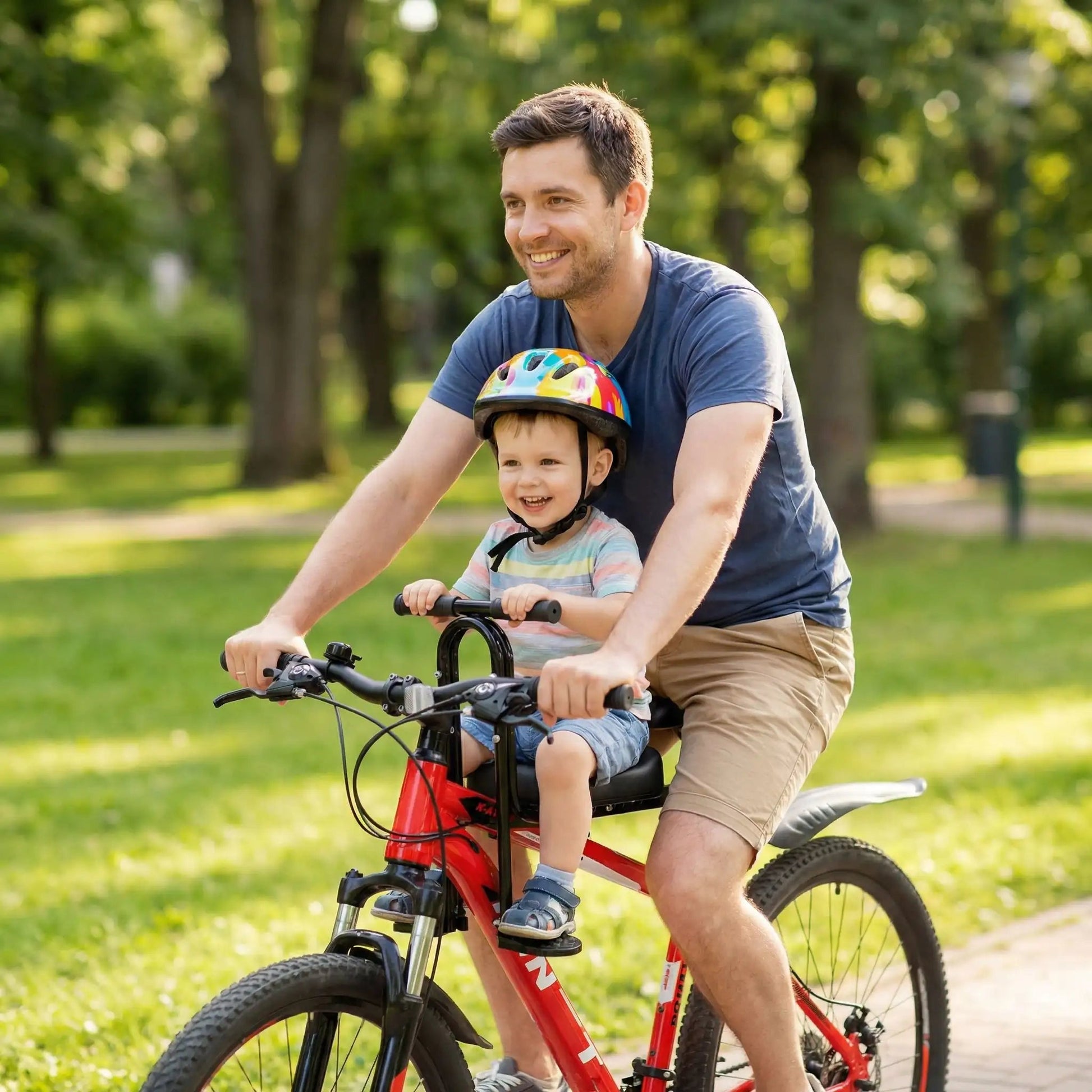 bébé sur porte bébé vélo saferide avec papa