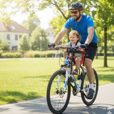 bébé sur siege velo enfant sécuri - comfort avec papa