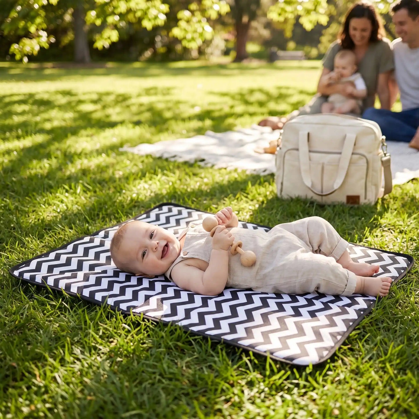 bébé sur tapis a langer nomade bébé hygièna au parc