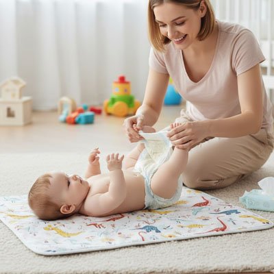 bébé sur tapis à langer nomade imperméable soft avec maman