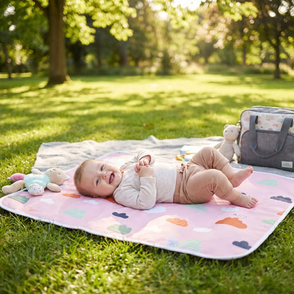 bébé sur tapis à langer respirant au parc