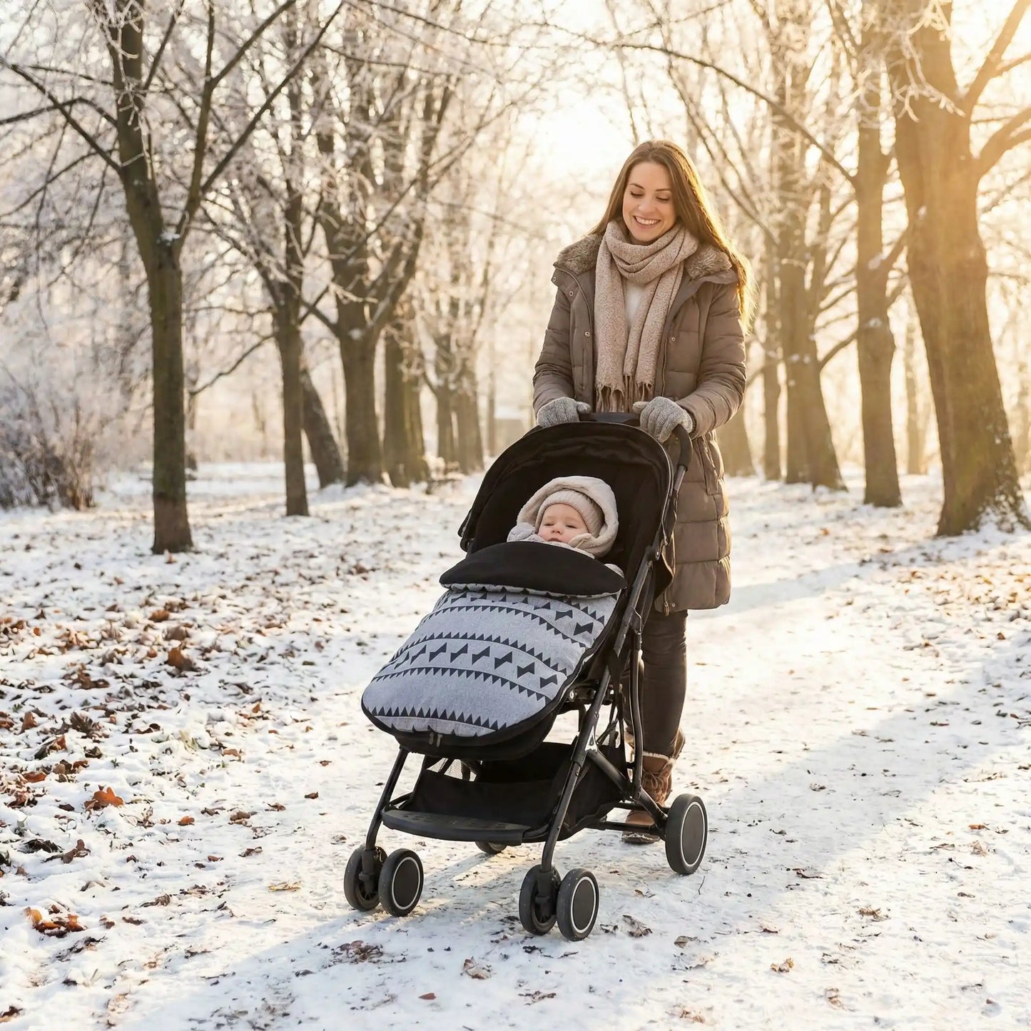 bébé dans chanceliere bebe polar-cozy au parc avec maman