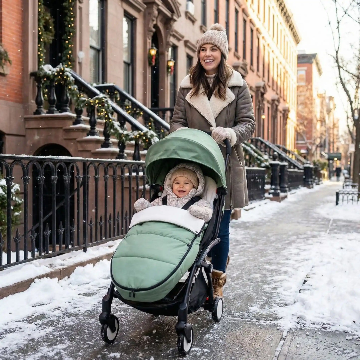 bébé dans chanceliere cosy hiver douillette universelle avec maman