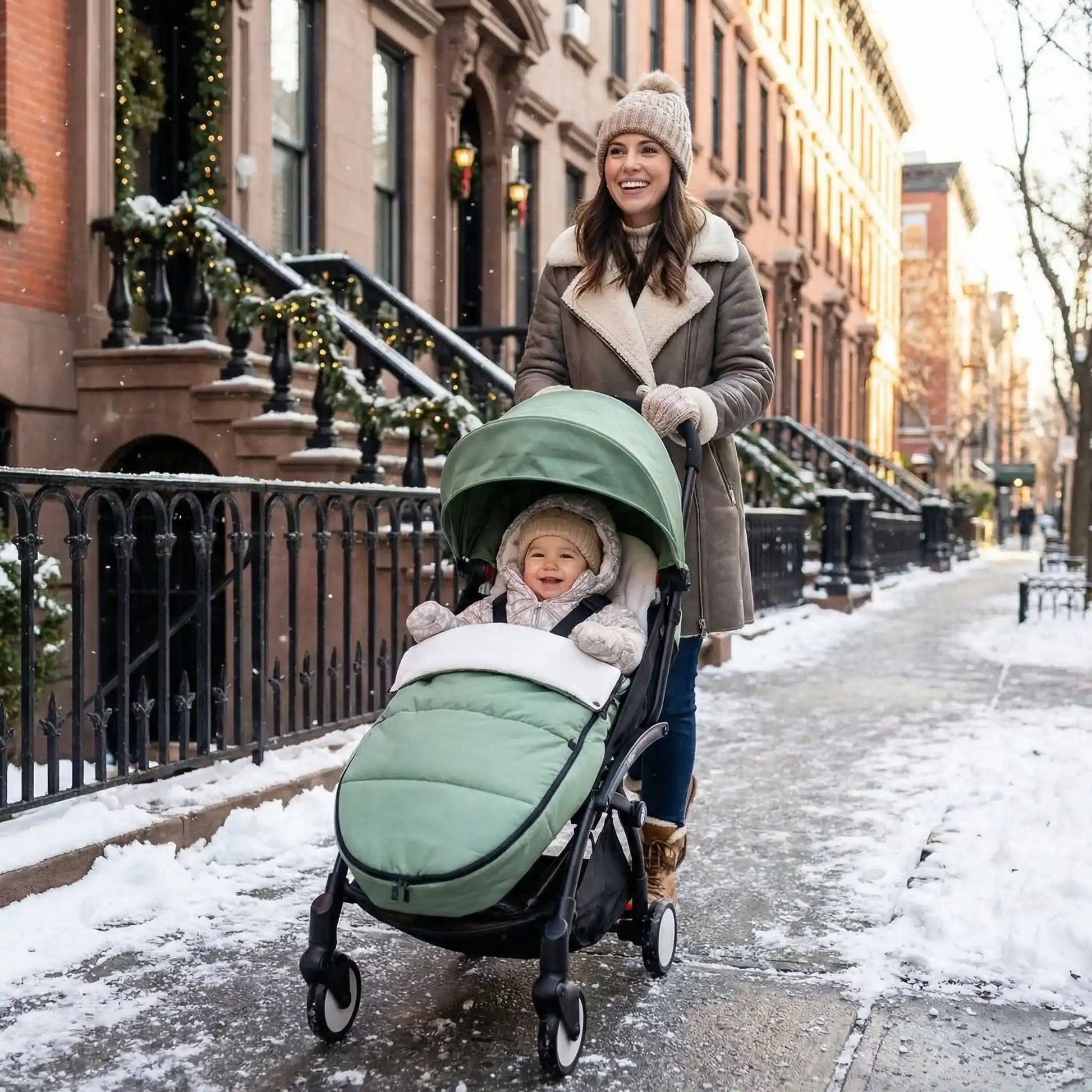 bébé dans chanceliere cosy hiver douillette universelle avec maman
