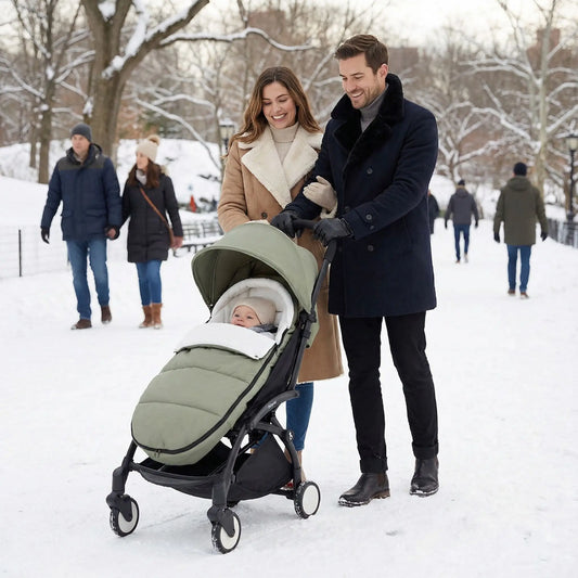 bébé dans chanceliere cosy thermoprotect avec papa et maman au parc