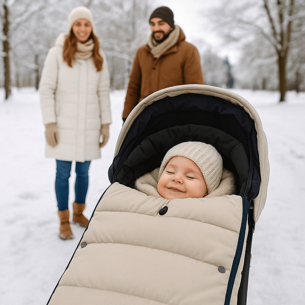 bébé dans la chanceliere bebe imperméable Douillette au poussette avec papa et maman 