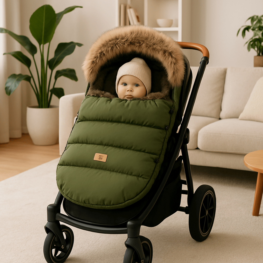 bébé éveillé dans chancelière poussette thermococon se trouve dans le salon