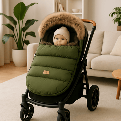 bébé éveillé dans chancelière poussette thermococon se trouve dans le salon