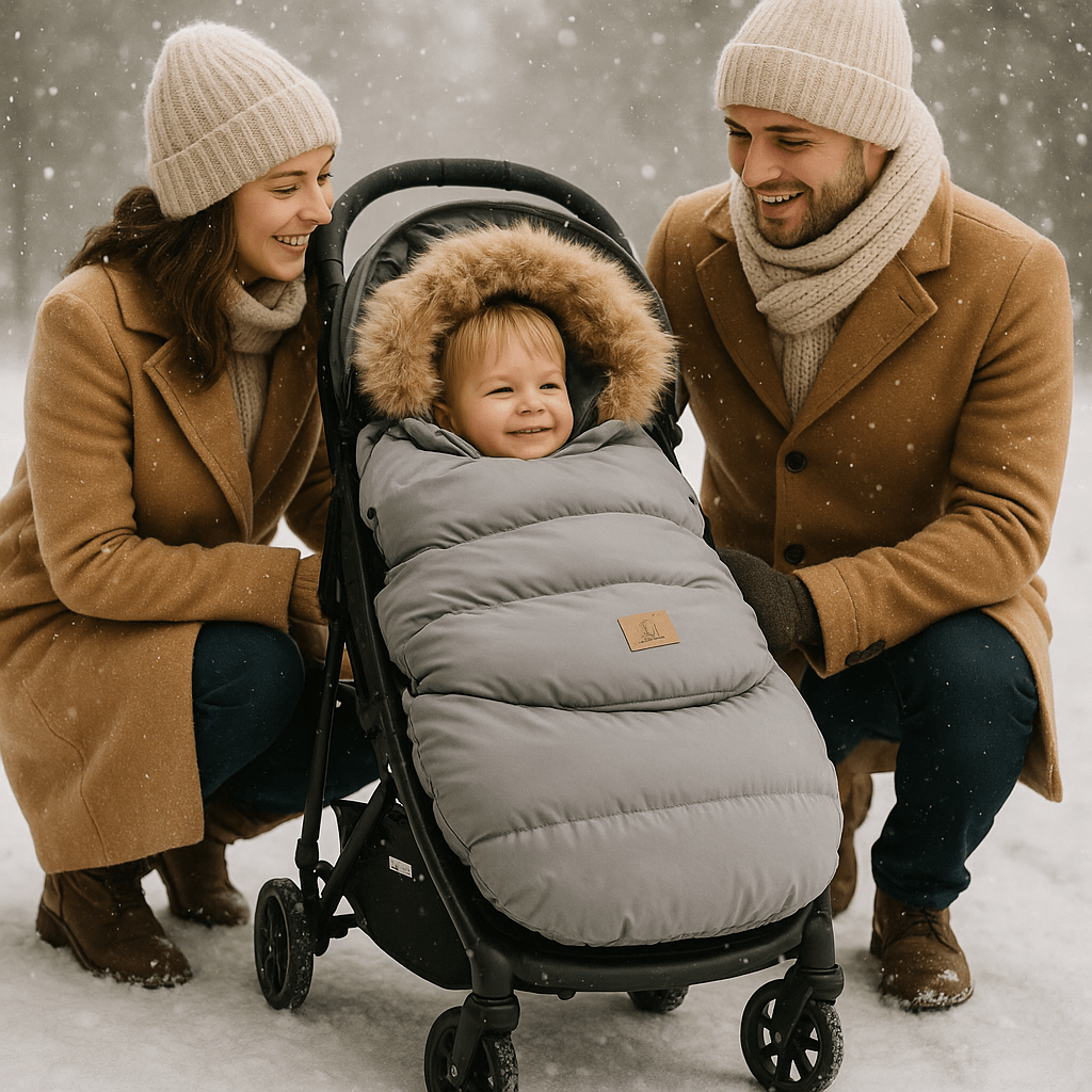 bébé éveillé dans la chanceliere  cocon thermique universel avec papa et maman 