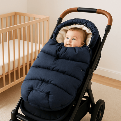 bébé éveillé dans poussette chancelière coupe - vent hivernale dans sa chambre