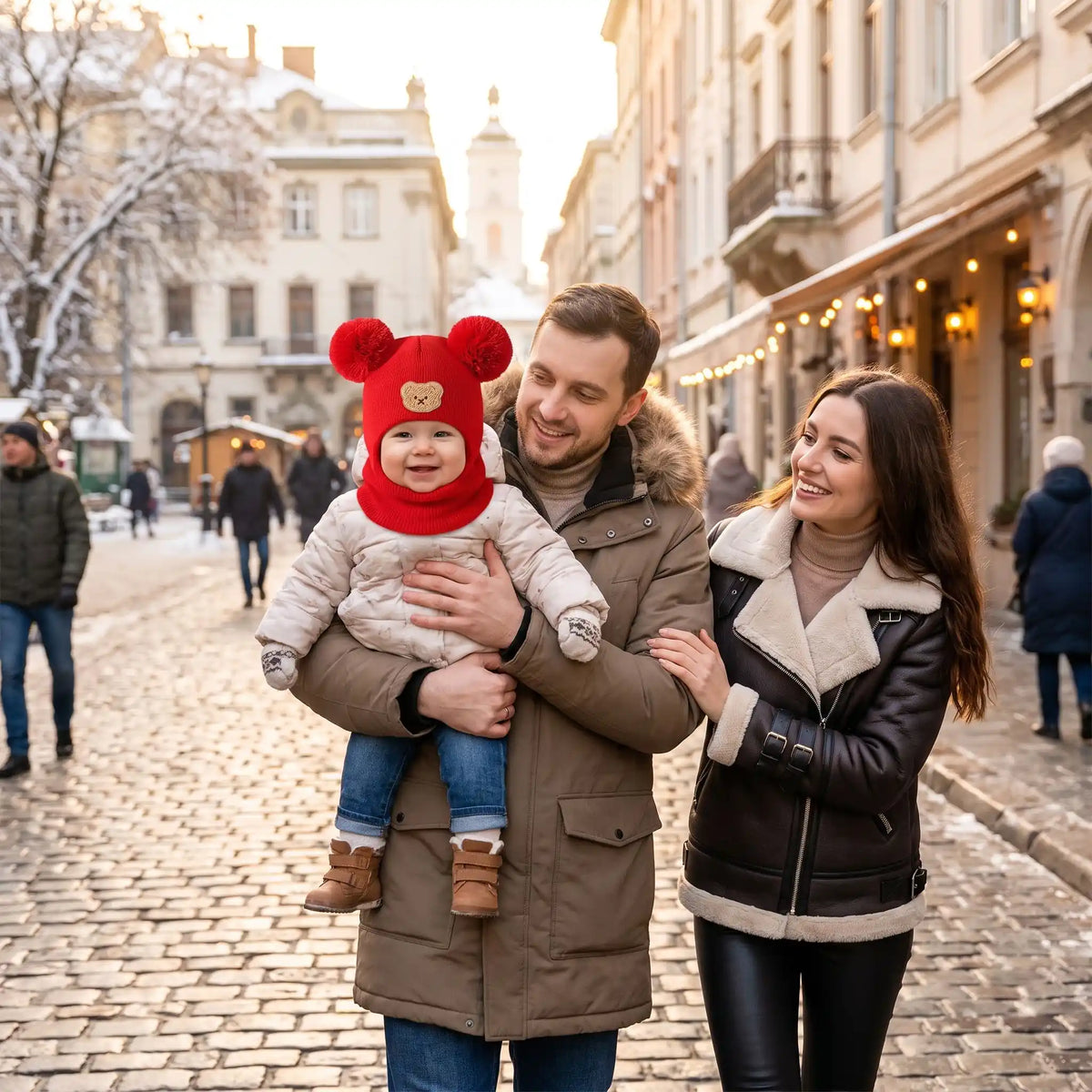 bébé porte bonnet cagoule bebe protection intégrale en ville avec famille