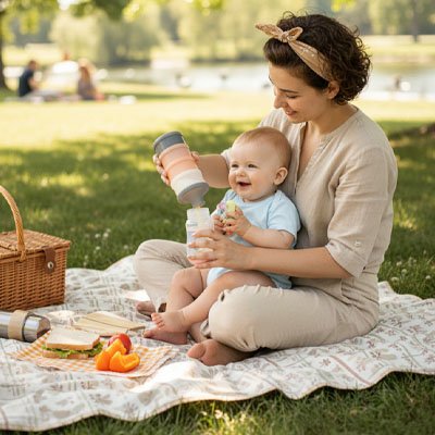 boite doseuse lait bébé joli sur la couverture avec maman 