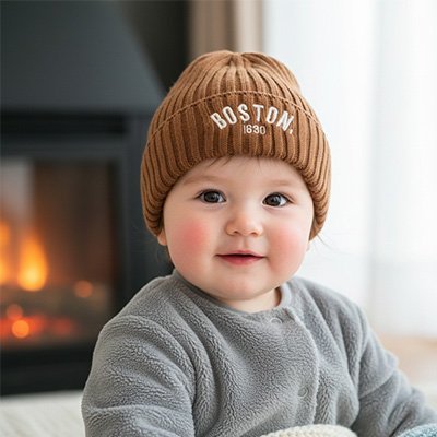 bonnet bebe doux avec bébé au salon