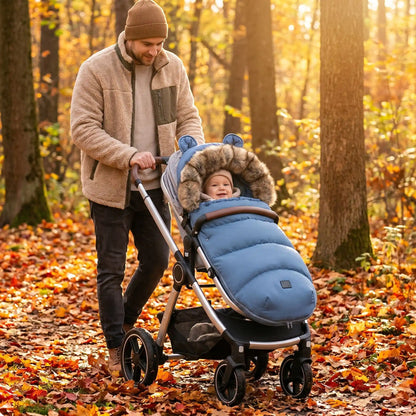chancelière bébé hiver softwarm avec bébé au bois avec papa