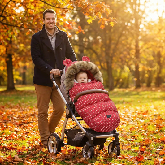 chanceliere chaude cosy babywinter avec bébé au parc avec papa