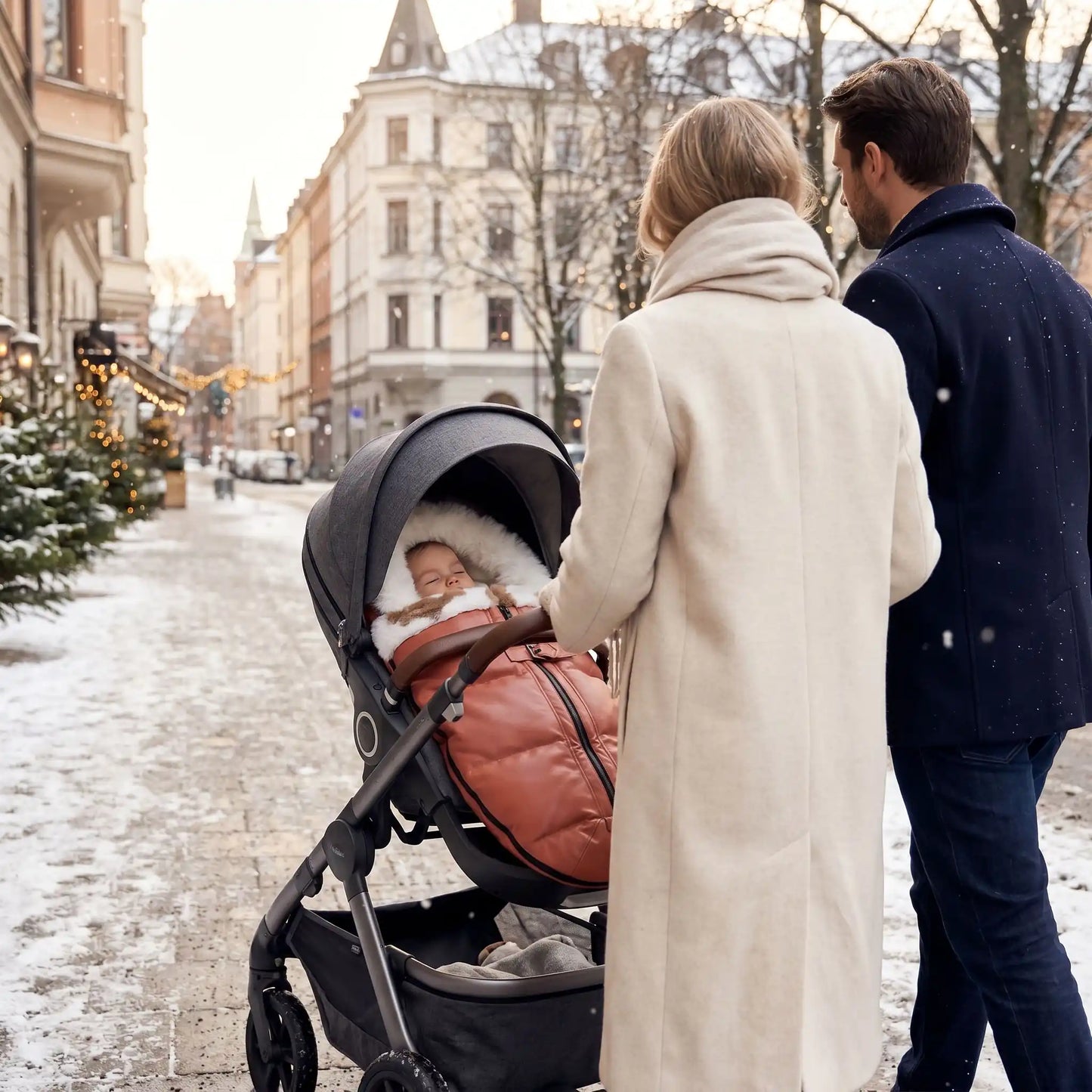 chanceliere chaude impermeable velours avec bebe et sa famille en ville