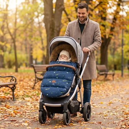 chanceliere chaude poussette babysmooth avec bébé au parc avec papa