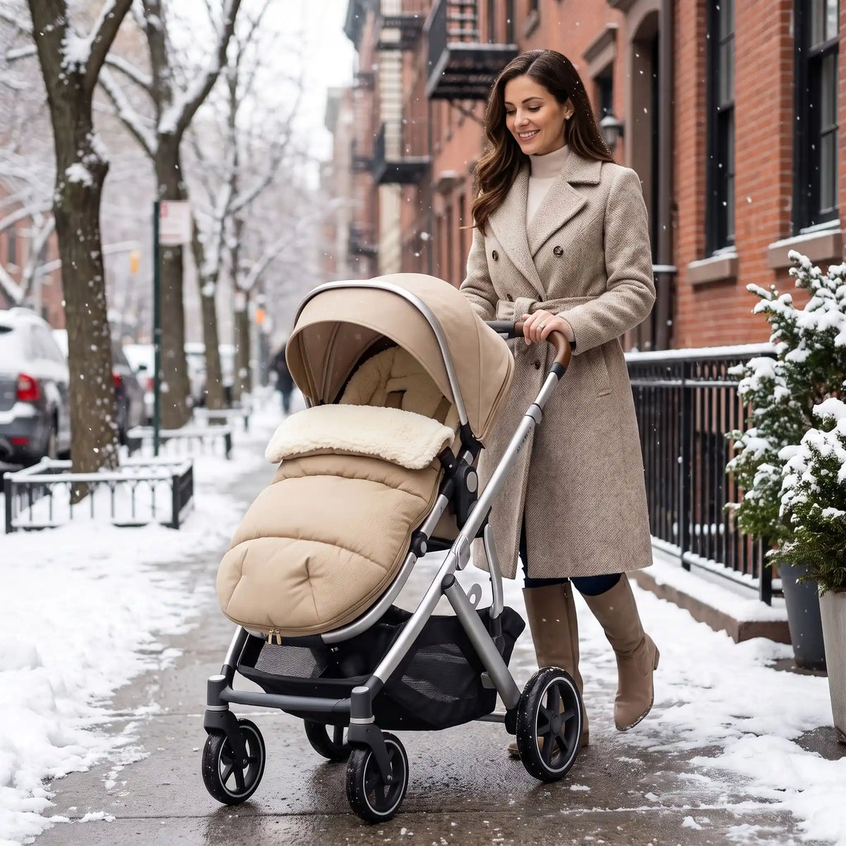 chanceliere cosy hiver confort3modes sur la poussette avec maman