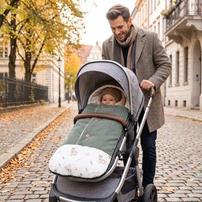 chanceliere cosy hiver velours doux avec bébé en ville avec papa