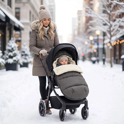 chanceliere cosy poussette pelisse avec bébé en ville avec maman