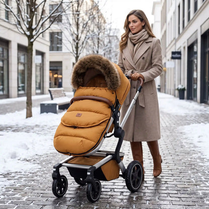 chanceliere cosy poussette thermowarm sur poussette avec maman