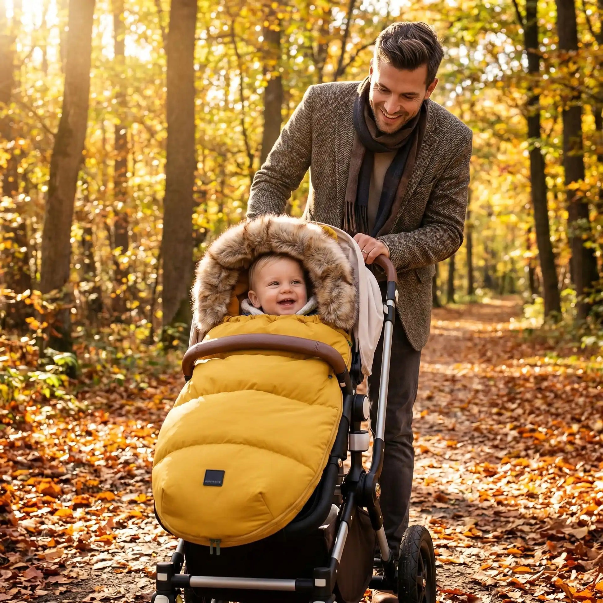 chancelière hiver bébé  Windproof avec bébé au bois avec papa