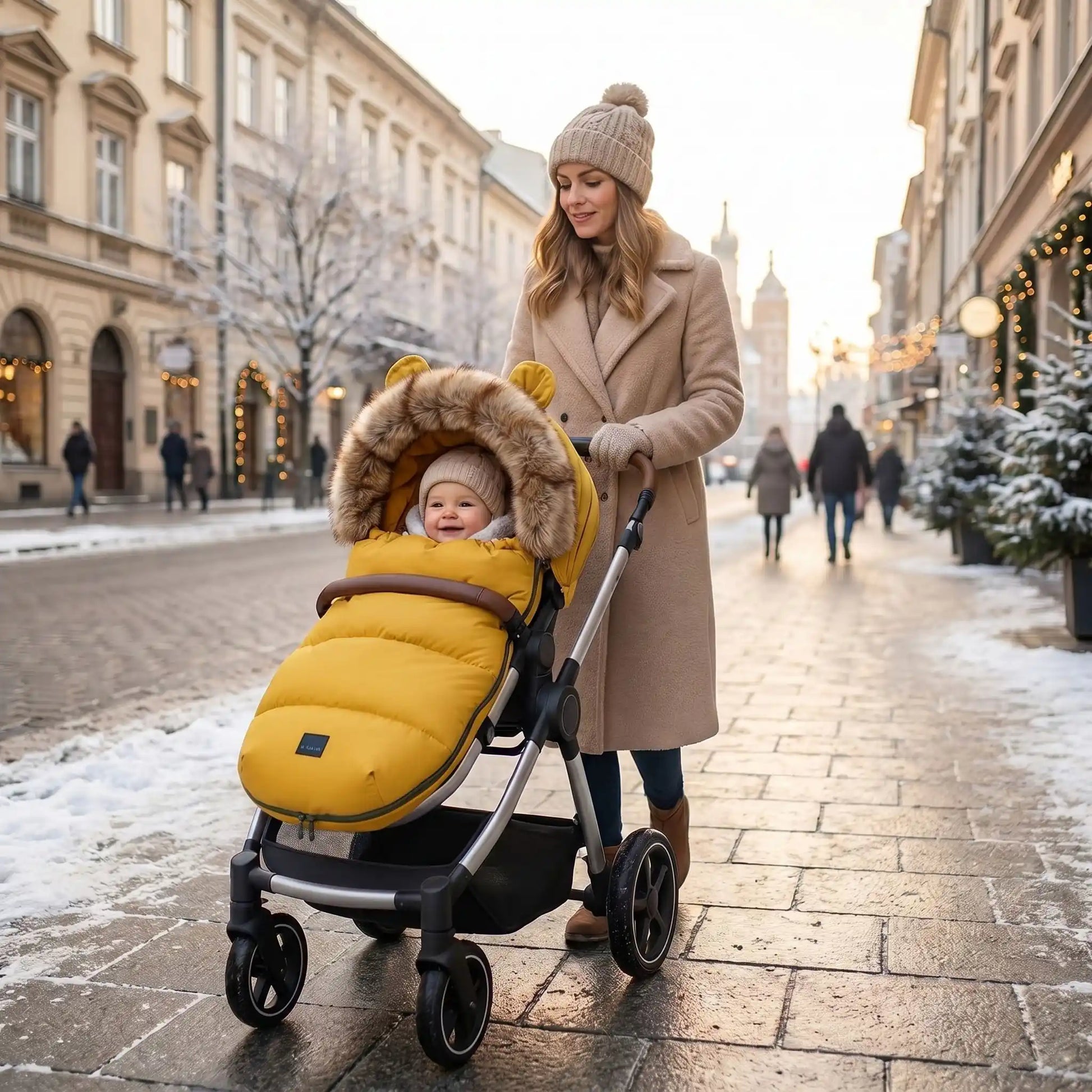 chancelière hiver bébé  Windproof avec bébé en ville avec maman