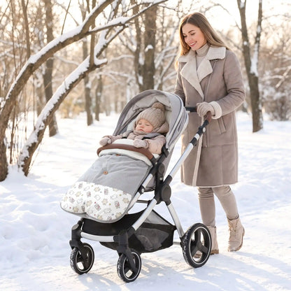 chanceliere hiver pour poussette bulle avec bébé au parc avec maman