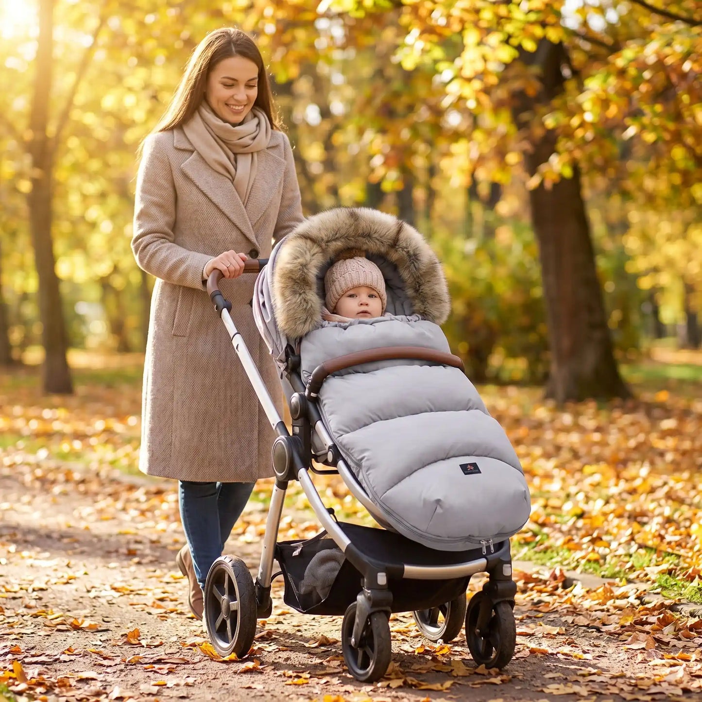 chanceliere hiver protection polaire avec bébé au parc avec maman