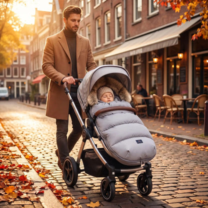 chanceliere hiver protection polaire avec bébé en ville avec papa