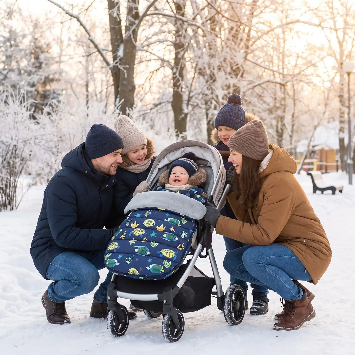 chanceliere hiver sweet avec bébé au parc avec sa famille