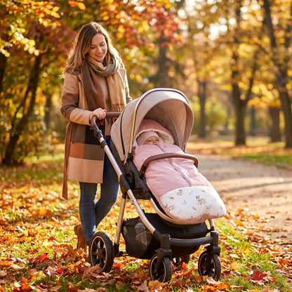 chanceliere hiver velours cocon avec bébé au parc avec maman
