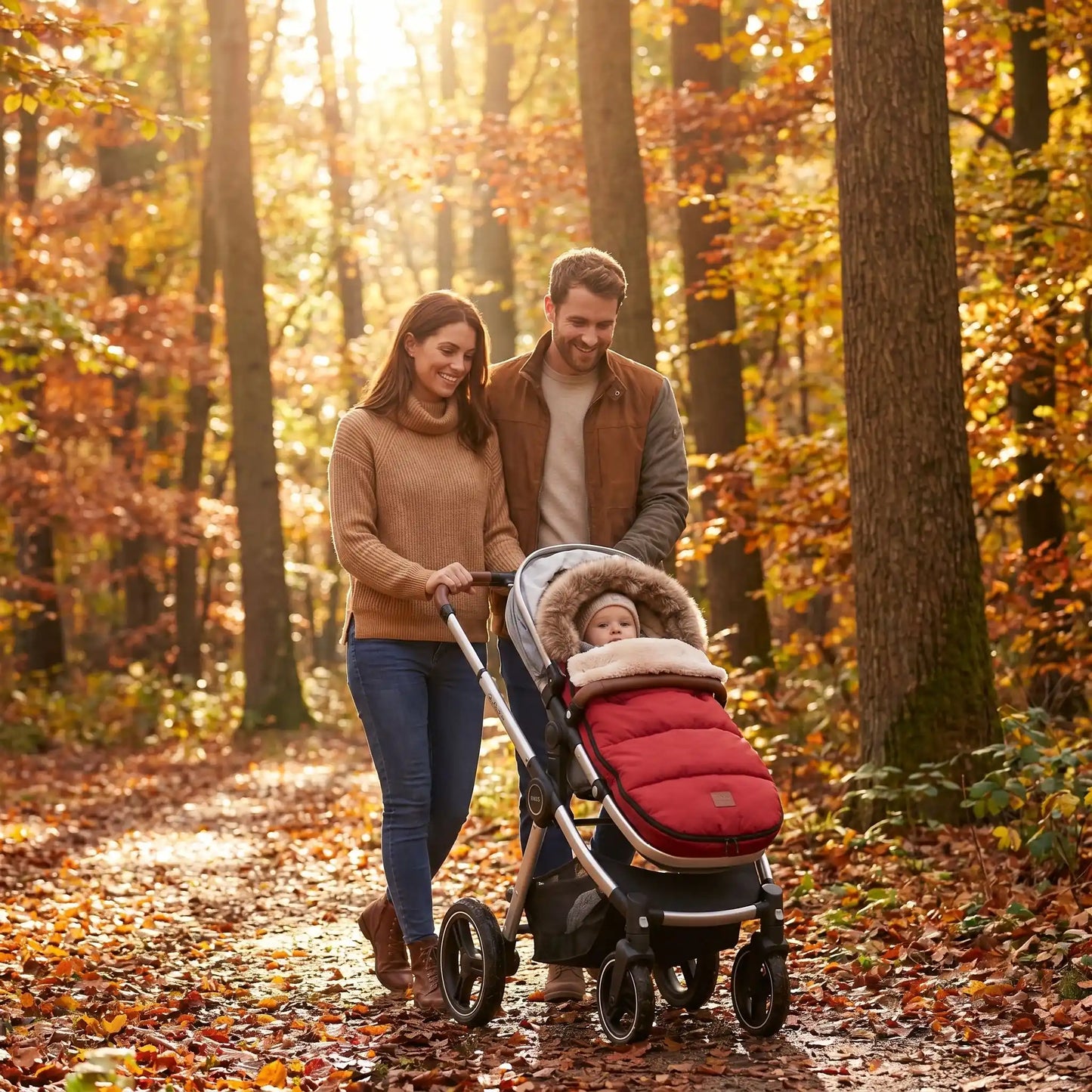 chancelière hyper chaude doux hiver avec bébé au bois avec sa famille