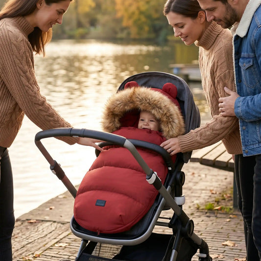 chancelière hyper chaude doux hiver avec bébé au bord d'eau avec sa famille 
