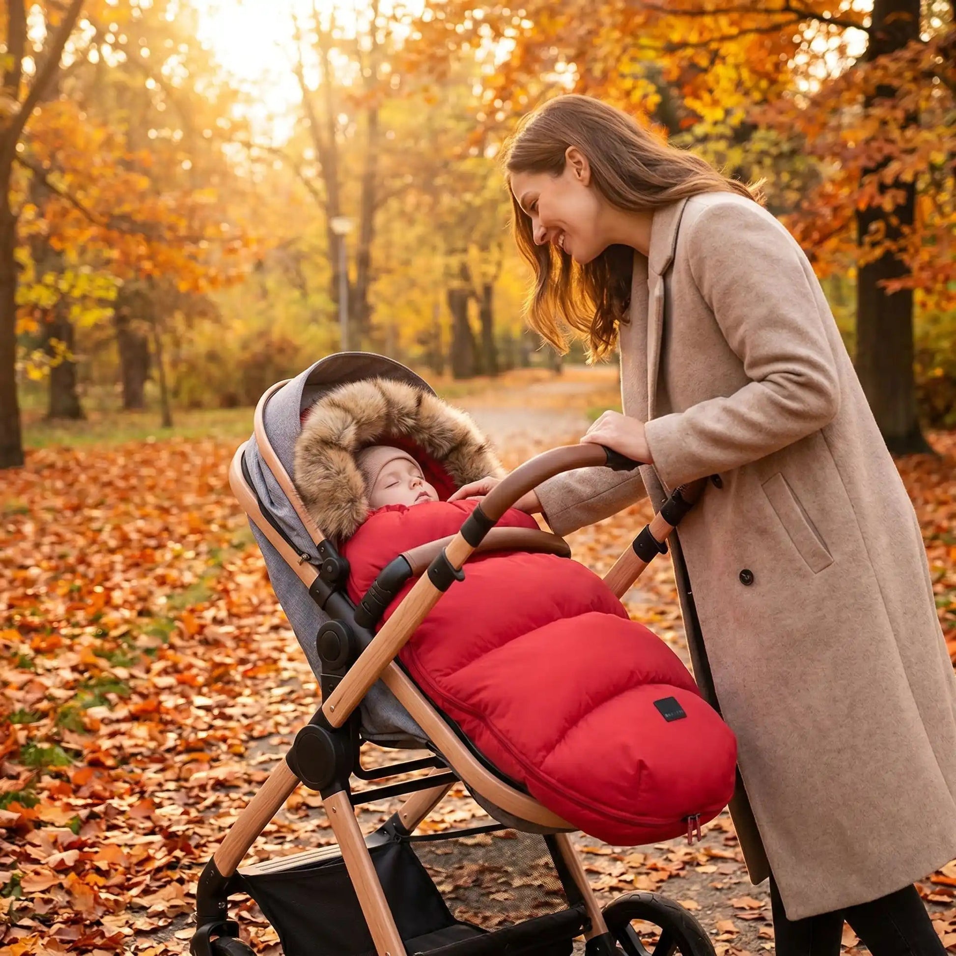 chanceliere poussette chaude babywinter avec bébé au parc avec maman