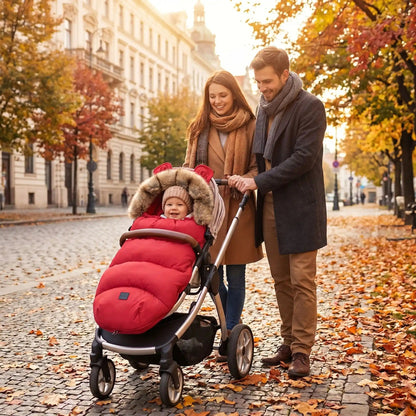 chanceliere poussette chaude babywinter avec bébé en ville avec sa famille